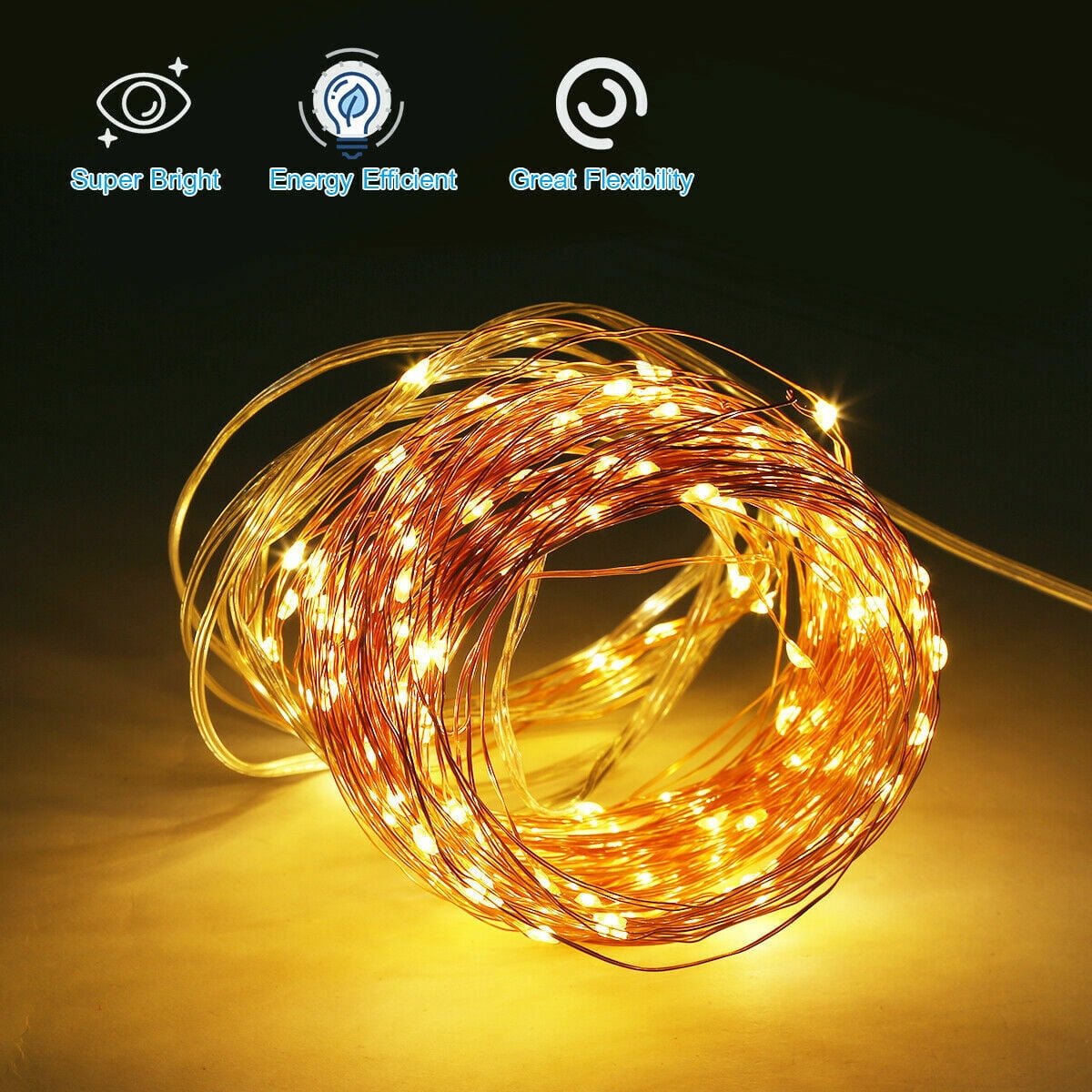 2 Pack 66FT 200 LED 8 Modes Solar String Cooper Wire Fairy Light Outdoor Yard US