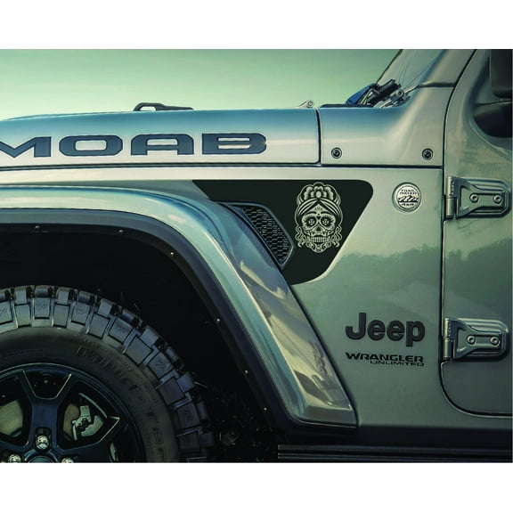 AnyStickerYouWant - Girly Sugar Skull Fender Vent Vinyl Decal Sticker Fits & Compatible with Jeep Wrangler JL/Jeep Gladiator JT 2018  Rare Girly Sugar Skull Print