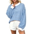 thumbnail image 4 of Lenpel Mock Neck Sweatshirt for Women Fashion Striped Long Sleeve Pullover Tops Casual Loose Warm Shirts Fall Clothes(Sky Blue,X-Large), 4 of 7