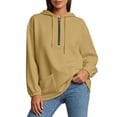 thumbnail image 5 of NTACZA Fall Sweatshirts for Women Half Zip Cozy Hoodies Drawstring Long Sleeve with Pockets Daily Outfits Khaki XXL, 5 of 9