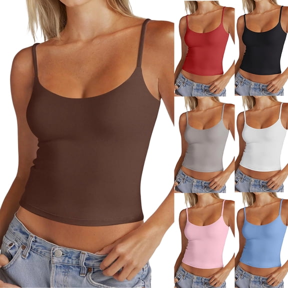 Women’s Scoop Neck Adjustable Strap Sleeveless Tank Top Soft Stretchy Fitted Camisole Basic Layering Shirt for Daily Wear
