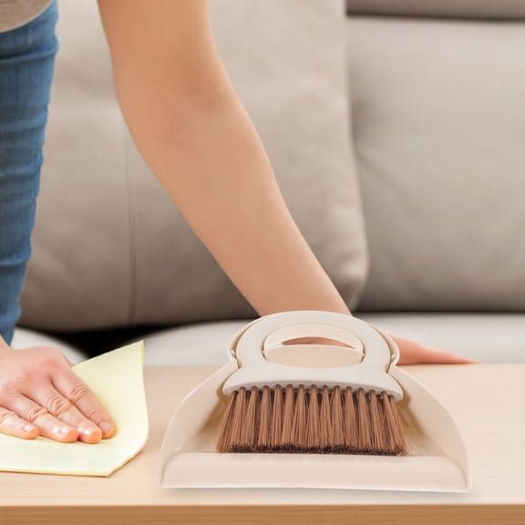 CRILSTYLEO 1Set Handheld Broom and Dustpan Set Beige Plastic Strong Durable for Tabletop Use