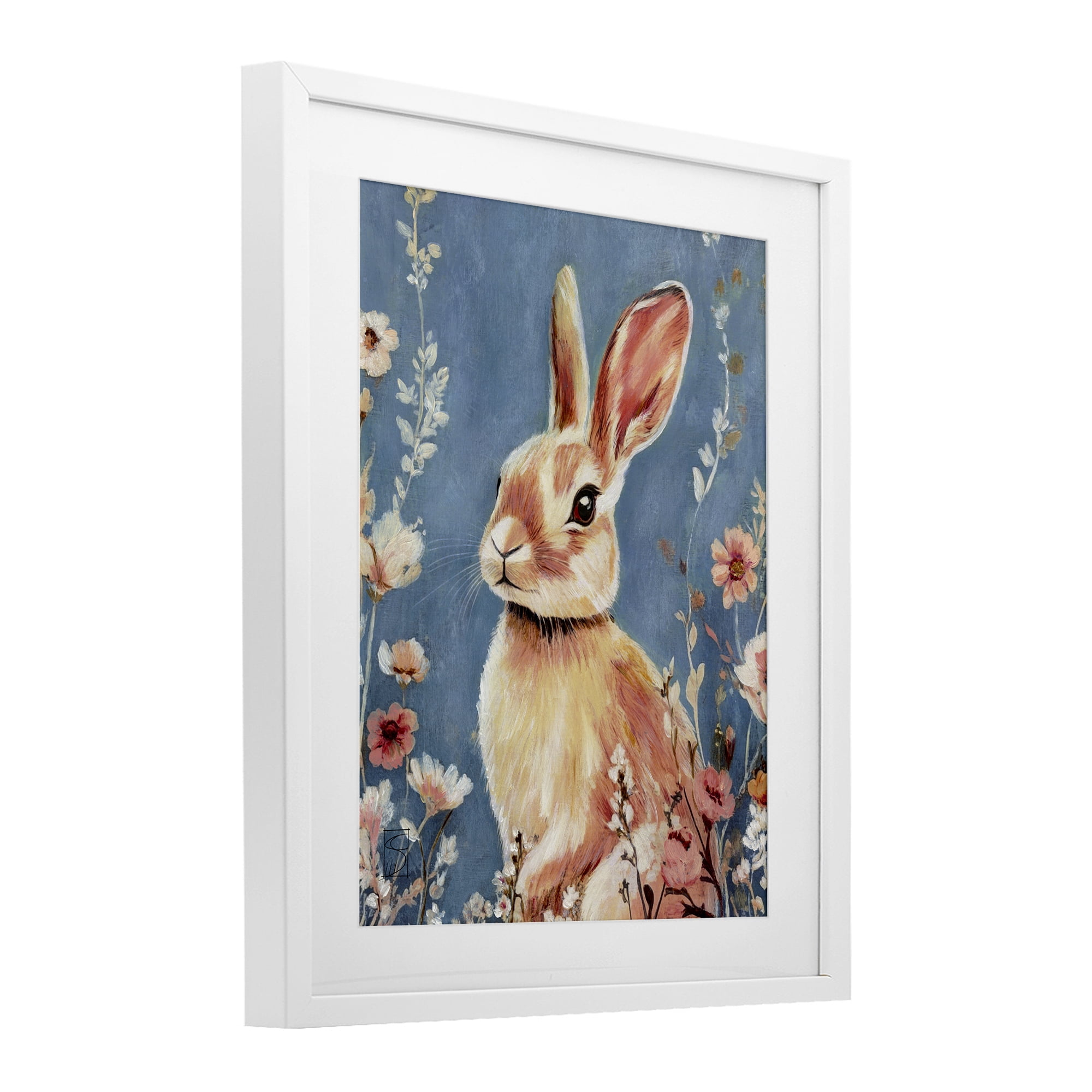 Stupell Industries Whimsical Rabbit on Blue White Framed Print Under Glass, design by Sara Culpepper