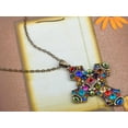 thumbnail image 4 of Ornate Antique Golden Tone Colorful Rhinestone Cross Pendant Necklace, 4 of 6