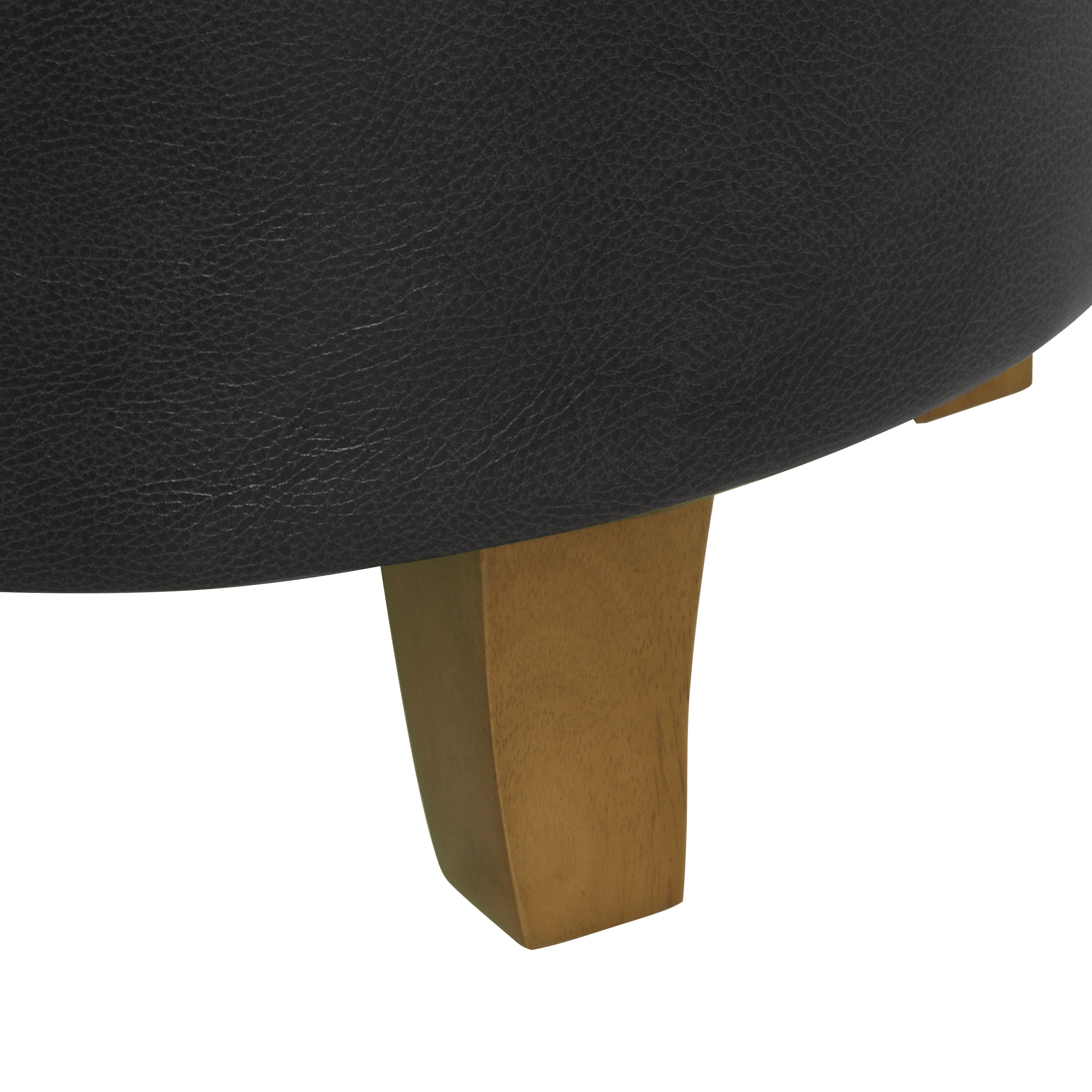 HomePop Small Round Button Tufted Storage Ottoman, Black Faux Leather