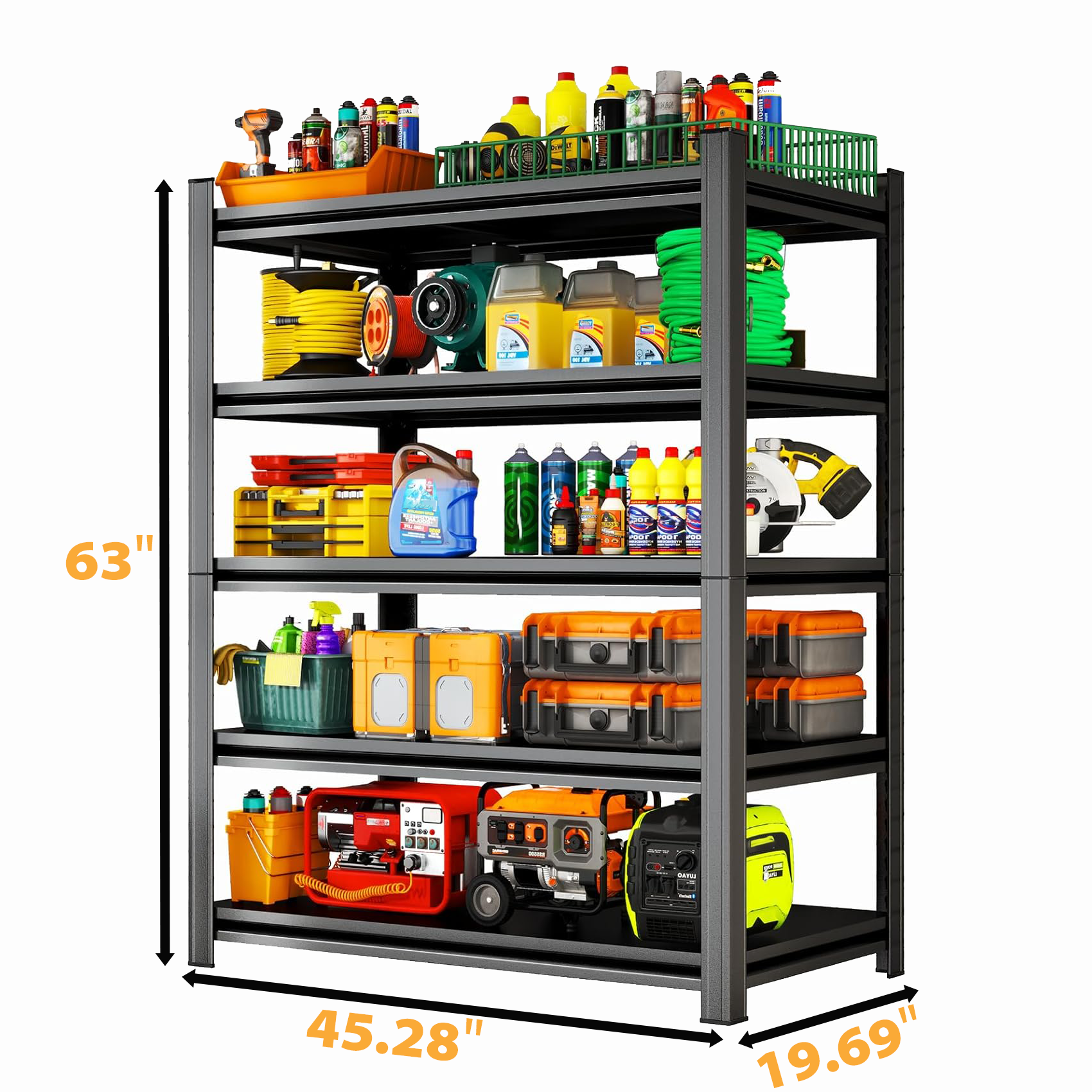 5-Tier Garage Shelves, Adjustable Metal Storage Shelf Rack Organizer for Garage Kitchen Warehouse Pantry Basement