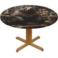 thumbnail image 1 of Bear Christmas Tree Country Lodge Vintage Round Fitted Tablecloth 45-50 Inch Washable Elastic Edged Table Cloth for Tabletop Dining Room Indoor Outdoor Dining Decor, Small, Black, 1 of 7