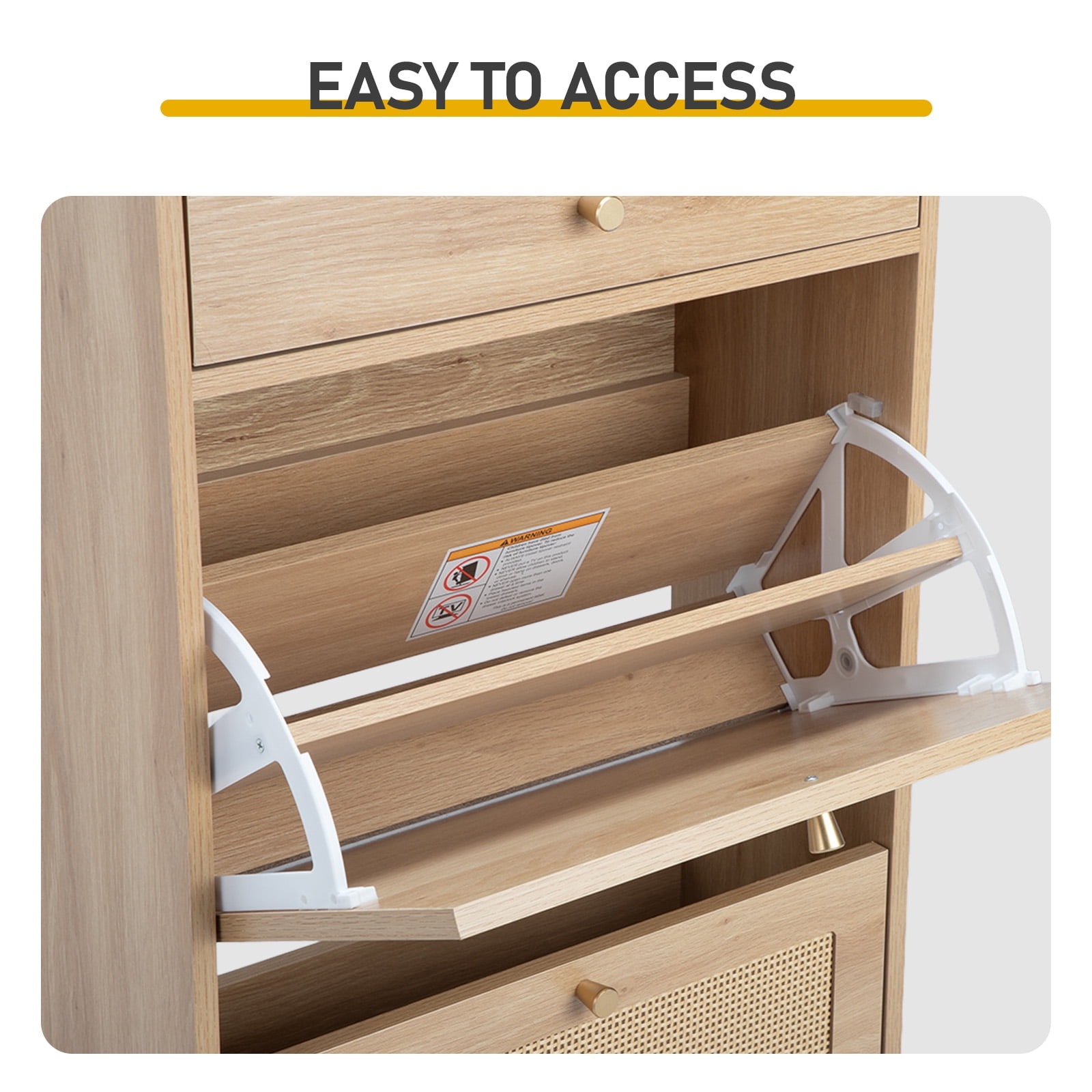 Shoe Cabinet with 1 Drawer & 2 Flip-Down Compartments, Natural Wood Finish Particle Board Shoe Storage Organizer, Space-Saving Entryway Cabinet for Hallway Apartment