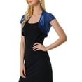 thumbnail image 4 of MODA NOVA Juniors Satin Shrug Bolero Cap Sleeve Business Mesh Crop Cardigan Blue M, 4 of 5