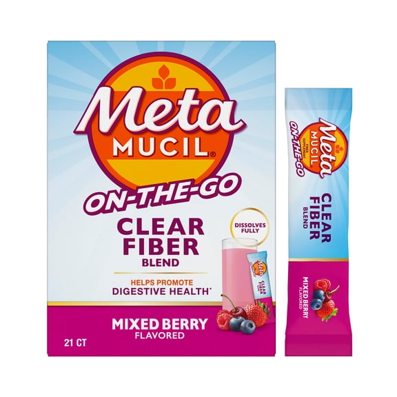 Metamucil GLP-1 Friendly Clear Fiber Blend Stick Packs, Mixed Berry Flavor, 21 Stick Packs