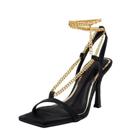 

Follure Girl women s casual shoes Women s Fashion Sexy Cross Chain Large Size Pure Color High Heel Sandals Black 37