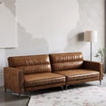 thumbnail image 5 of NessCarsti Mid Century Modern 3 Seater Brown Leather Sofa, 86.61 Inches， Modular Faux Leather Couch, Sectional Sofa Loveseat for Living Room, 5 of 7