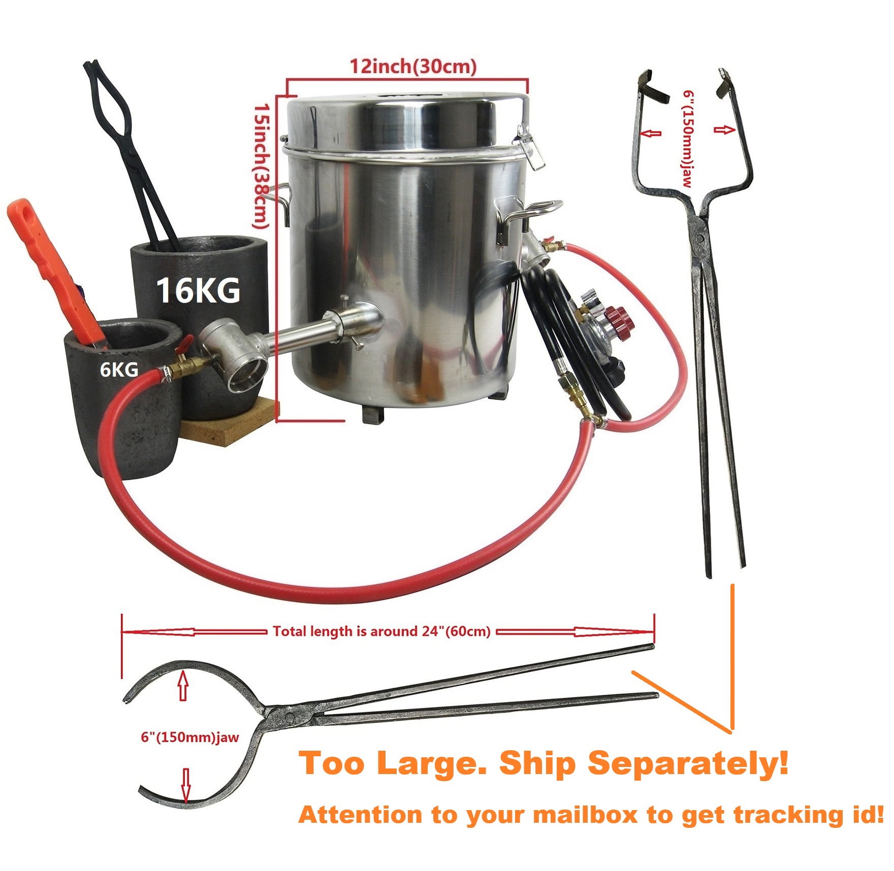 LSMIITTH 16kg Propane Smelting Furnace Kit with Crucible Tongs, Double Burner Foundry Jewelry Casting Furnace for Melting Scrap Metal, Gold, Copper, Aluminum, Brass