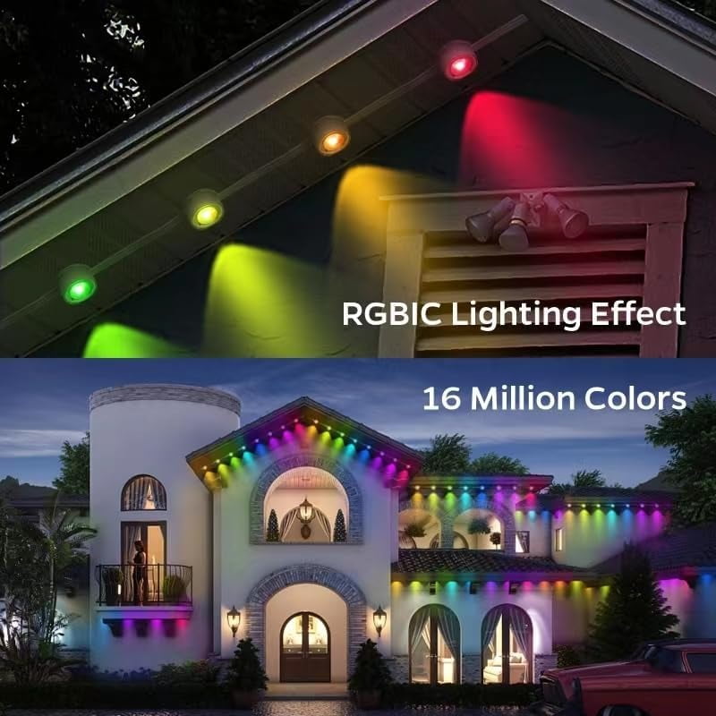 Permanent Outdoor Lights, 100ft Smart RGB+IC Outdoor Lights with 72 Scene Modes, 60 LED Eaves Lights IP67 Waterproof for Holidays, Party, Daily, Compatible with Alexa, Google Assistant