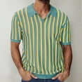 thumbnail image 2 of ohmzyzo Men's Knit Polo Shirts Short Sleeve Vintage Striped Print Golf Shirt Casual Polo Classic Collared T Shirt, 2 of 9