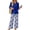Blue, variant on Vintage Sunflower Sketch Print Two Piece Set for Women, 3/4 Sleeve Button Down Top & Wide Leg Pants - Boho Casual Lounge Outfit with High Waist Trousers Pink XXXL