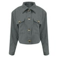 thumbnail image 5 of XPMWRP Women's Fashion Corduroy Shackets Button Down Lapel Long Sleeve Solid Color Jackets Fall Winter Trendy Loose Clothes Gray XL, 5 of 7