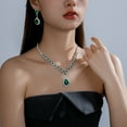thumbnail image 3 of Juwaliy Women Bridal Wedding Jewelry Set Teardrop Crystal Necklace Earrings for Bride Bridesmaid Party Prom Gifts Green, 3 of 7