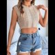 thumbnail image 4 of Suéter de Punto de Verano para Mujer, Chaleco Informal de Corta con Cuello Redondo y Canalé, Camiseta Sin Mangas. Caqui L, 4 of 10