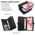 thumbnail image 5 of Asuwish Phone Case for iPhone 15 6.1 inch Zipper Wallet Detachable Cell Cover with Tempered Glass Screen Protector Crossbody Lanyard Strap Bling Glitter Flip Card Holder Slot iP15 Women Girls Black, 5 of 8