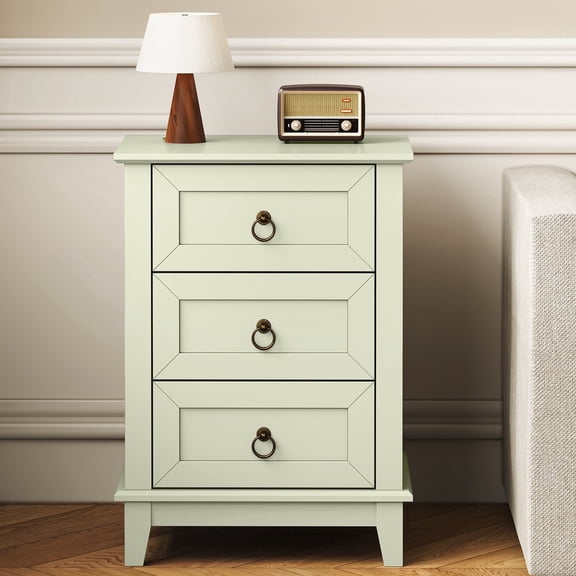 CozyHome Beige Slim Night Stand: 3-Drawer Tall Wood Dresser, Space-Saving Bedside Table for Small Rooms, Bedroom, Nursery, or Dorm