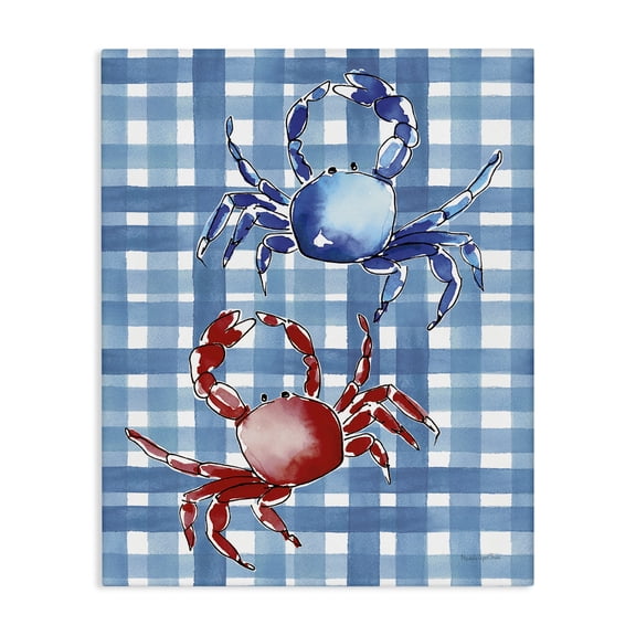 Stupell Industries Coastal Crabs on Plaid Animals Painting Wrapped Canvas Art Print Wall Art, 16 x 20