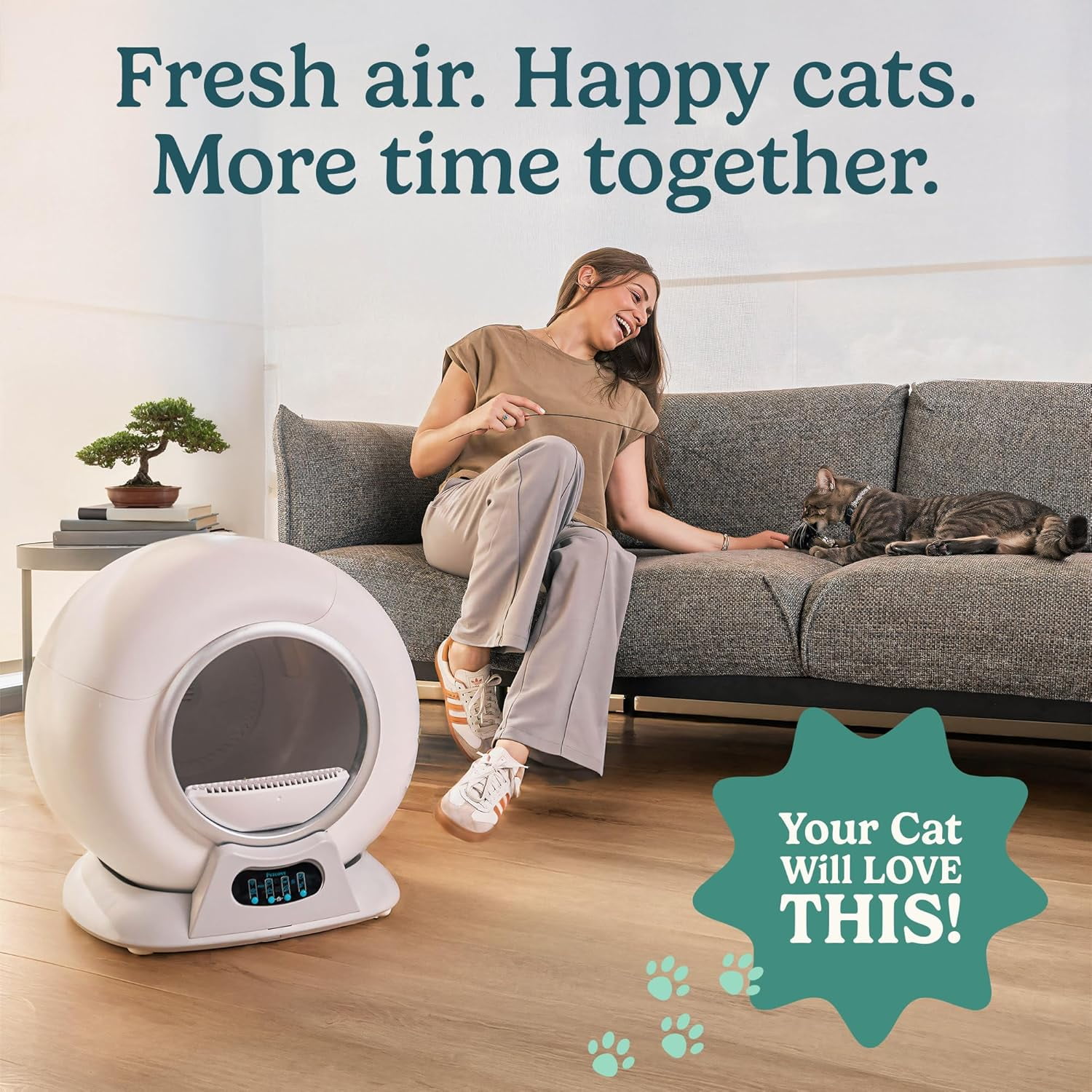 Petcove Automatic Litter Box Self Cleaning with App Control – Smart Cat Litter Box for Multiple Cats, Auto Safety Sensors, Covered Odor Control - Gray 3 bag rolls bundle