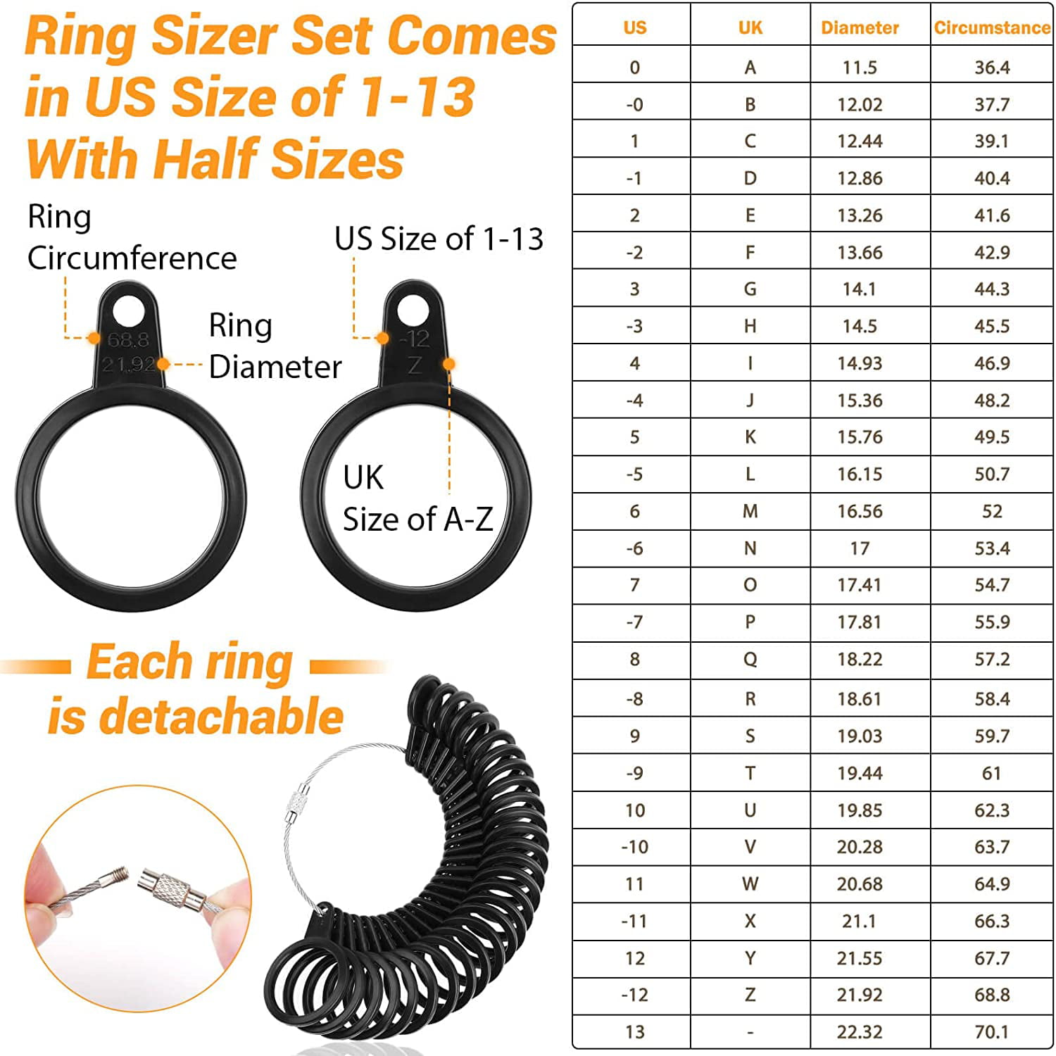 NIUPIKA Ring Sizer Measuring Tool Ring Mandrel Measurement Tool Measure  Ring Size Finger Sizing Set Metal Gauge US Size 1-13 Jewelry Sizers Kit of  27