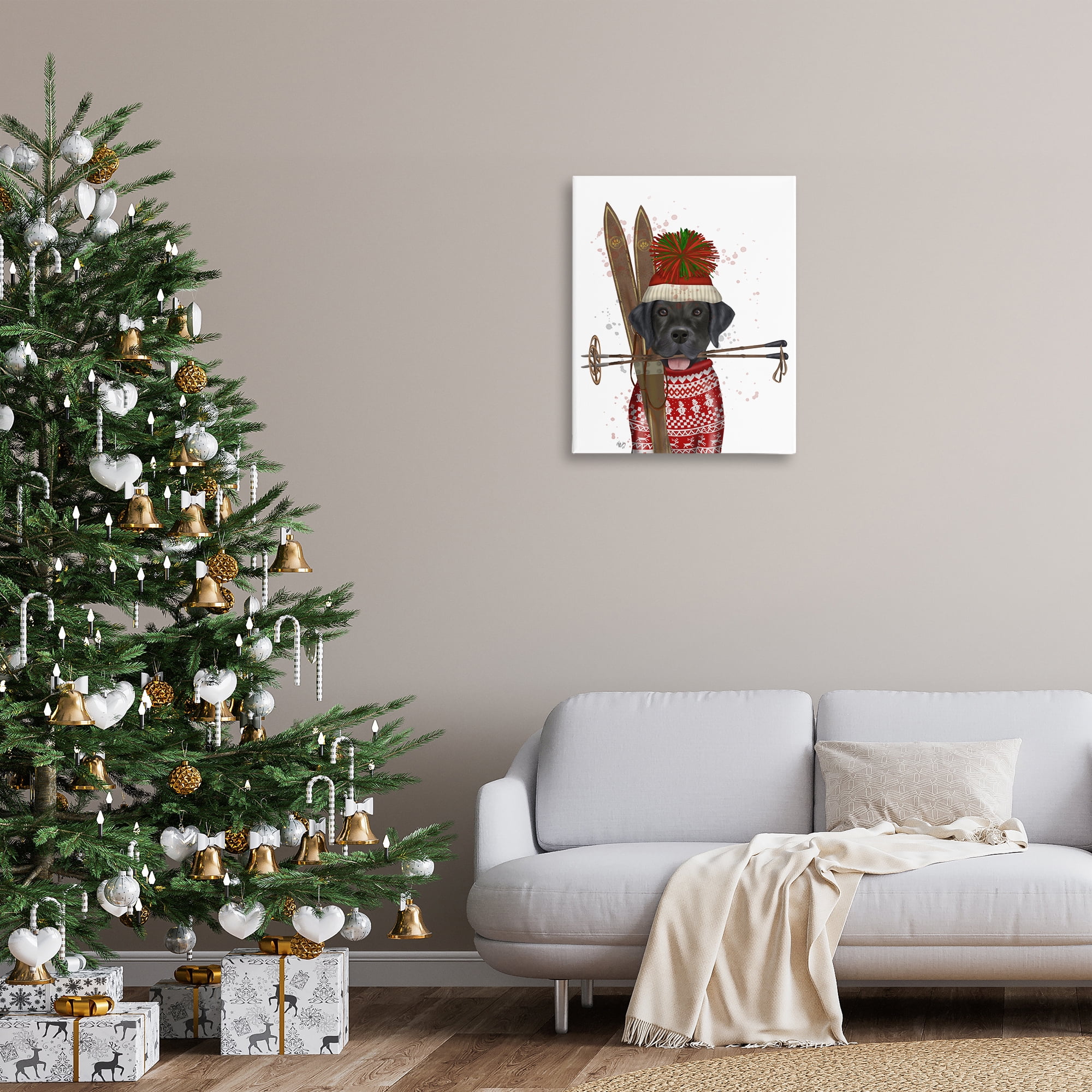 Stupell Industries Black Labrador Skiing Animals & Insects Painting Gallery Wrapped Canvas Art Prints Wall Art, 24 x 30