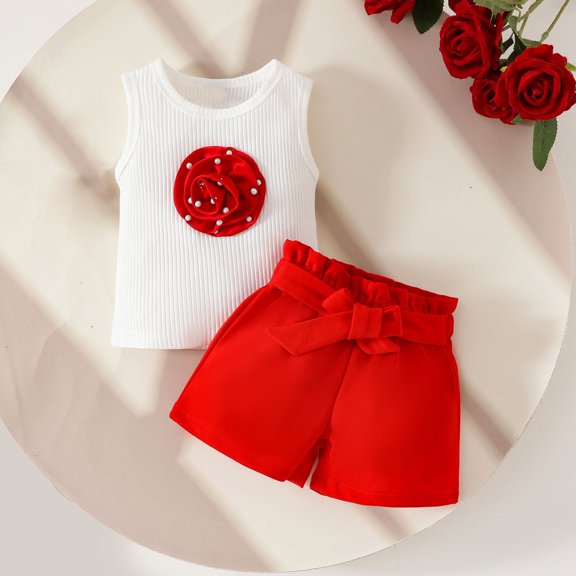 HVOBTTY Toddler Girl's Elastic Waist Short Pant Solid Color Sleeveless Tank Top 2 Piece Casual Outfit Suits