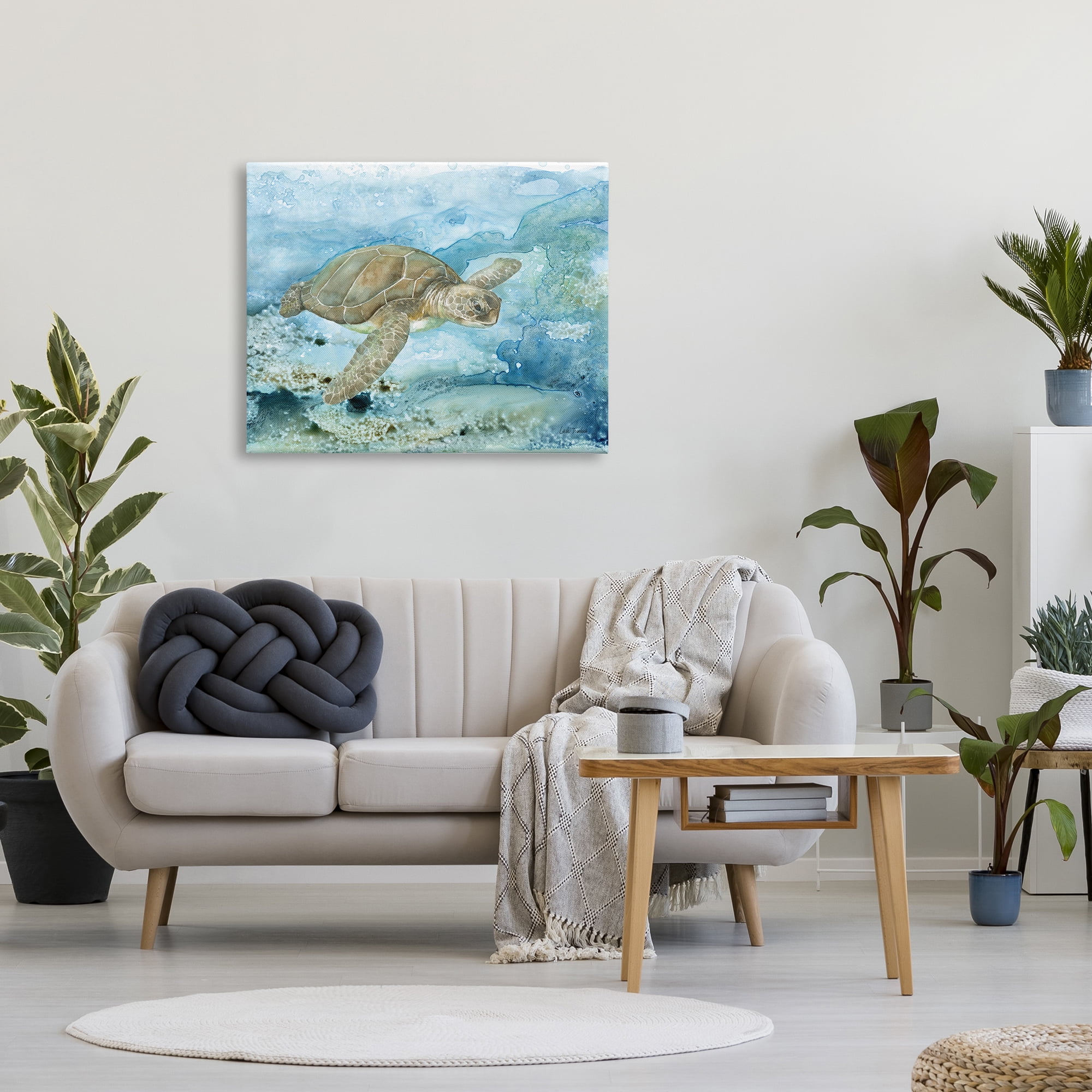 Stupell Industries Modern Sea Turtle Splash Animals & Insects Painting Gallery Wrapped Canvas Print Wall Art, 40 x 30