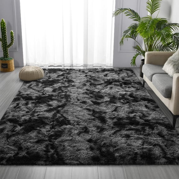 HioHa 8'x10' Area Rugs for Living Room, Large Shag Plush Carpet, Soft Fluffy Thick Easy to Clean Rug for Bedroom Dorm, Dark Gray