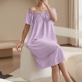thumbnail image 3 of Uaswgudfs Women's Off Shoulder Nightgown with Removable Pads, Casual Midi Sleep Dress, Comfortable Loungewear Nightdress for Women Purple M, 3 of 9