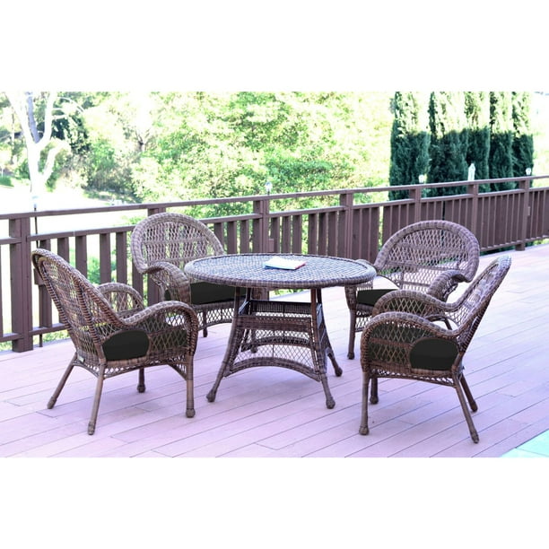 5 Piece Honey Brown Wicker Outdoor Furniture Patio Dining Set Black Cushions Com - Brown Wicker Outdoor Patio Dining Set 5 Piece Honey Brown Wicker Outdoor Furniture Patio Dining Set Black Cushions Com - Brown Wicker Outdoor Patio Dining Set