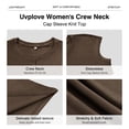 thumbnail image 3 of Uvplove Women's Casual Knit Top Loose Fit Cap Sleeve Soft Stretchy Crew Neck Summer T-Shirt,Brown,M, 3 of 10
