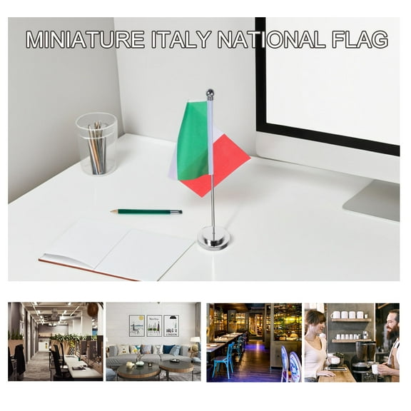 OUNONA Italy National Day Decoration Small Table Flag Office Desk Flag With Stand Italian Themed Party Decoration Polyester Small Flag Model