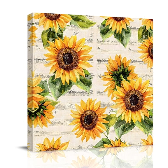 Vintage Sunflower Canvas Wall Art for Living Room, Watercolor Flowers Poster Print Painting for Bedroom Office Home Decoration Wall Pictures Prepare To Hang 10"x10"