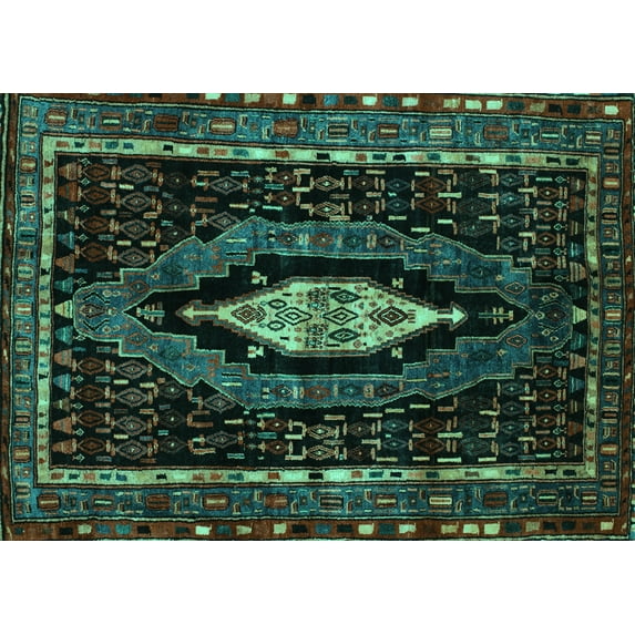 Ahgly Company Machine Washable Indoor Rectangle Persian Turquoise Blue Traditional Area Rugs, 8' x 10'