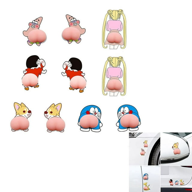 SHAR 10 Pcs Cute Soft Butt Car Sticker, Silicone Cartoon Door Bumper Corner Strip Protector Anti-Scratch, Anti-Collision, Animal Waterproof Stickers, for Decoration Laptop Bike Phone Ca