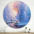 thumbnail image 2 of Designart 'Winter Landscape With A Bridge and A River' Lake House Circle Metal Wall Art 36x36 - Disc of 36, 2 of 5