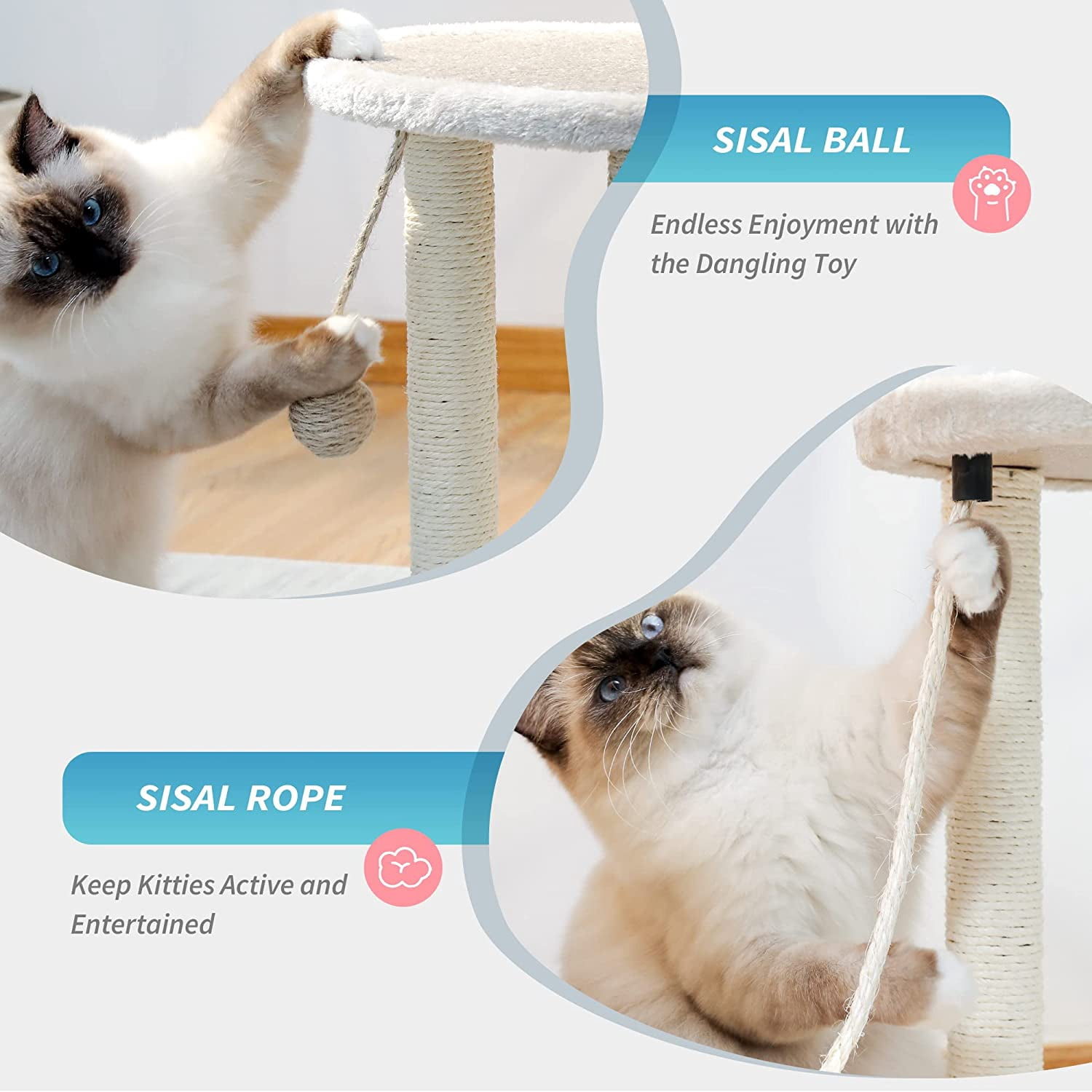 Made4Pets 17 in tall Small Cat 4 in 1 Kitten Scratch Scratching Posts with Assembly Tools, Beige