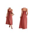 thumbnail image 3 of Vestido A Rayas para Mujer, con Tirantes Finos, y , Fluido Rojo Ladrillo L, 3 of 8