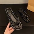 thumbnail image 5 of PiGOGI Women's Round Toe Flip Flops Cushioned Footbed Non-Slip Comfortable Beach Sandals Summer Black 5.5, 5 of 7