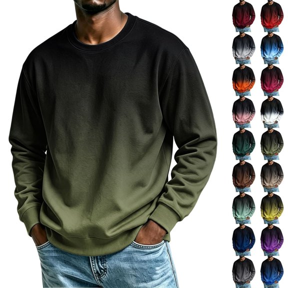 NOLVAREN Men's Gradient Crewneck Sweatshirt, Long Sleeve Pullover Sweatshirt for Men, Casual Printed Crew Neck Top, M - 4XL
