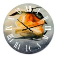 thumbnail image 2 of Designart 'One Peeled Fresh Orange Mandarin With Green Leaves' Traditional Wall Clock, 2 of 5