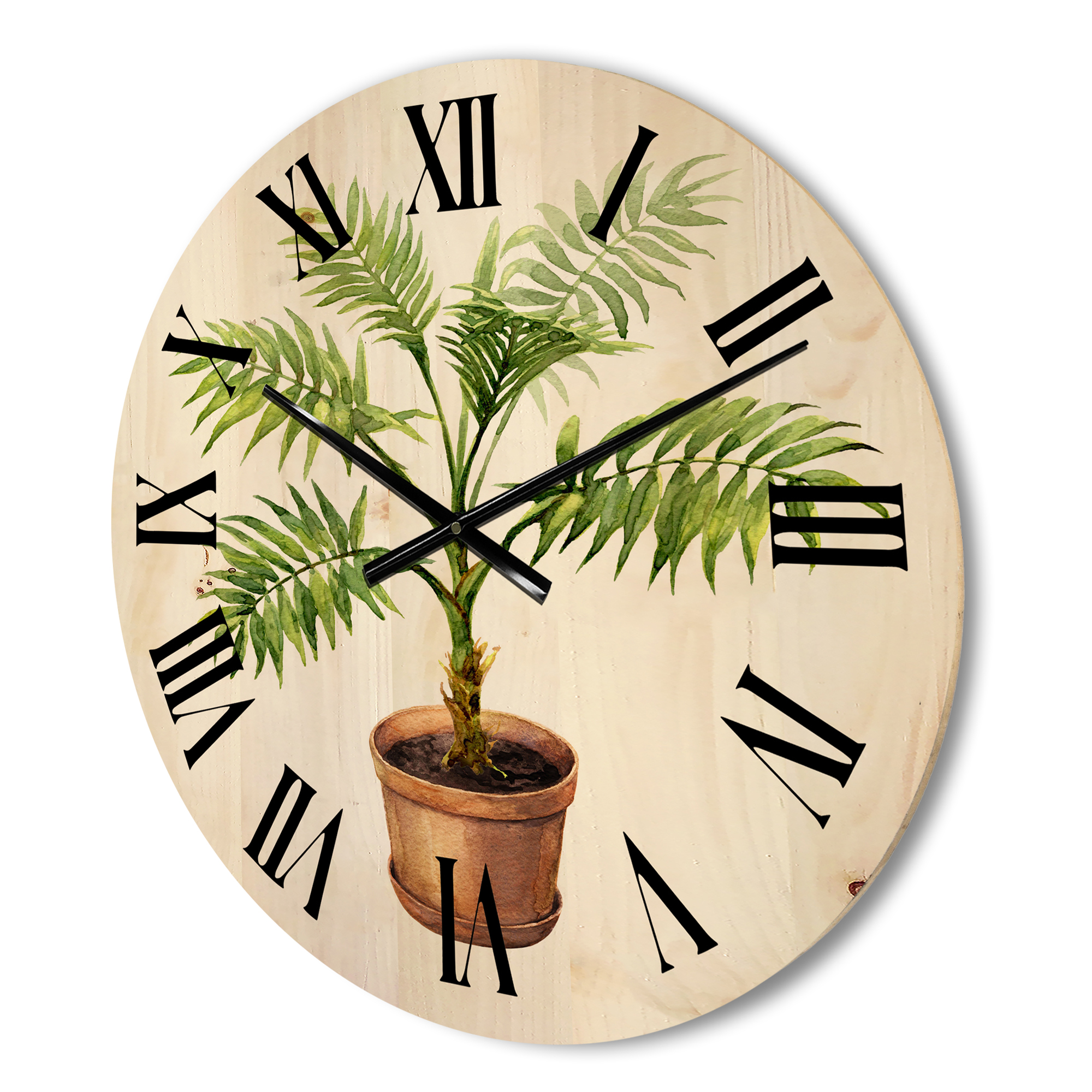 Designart 'Palm Plant In Clay Flowerpot' Traditional Wood Wall Clock