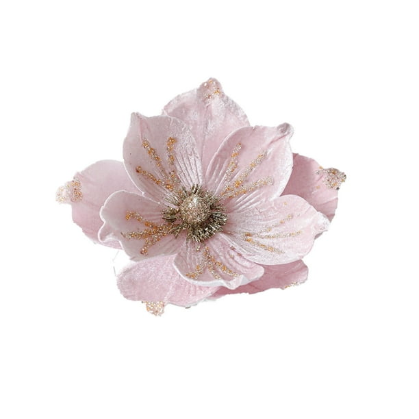 Decoraciones de Navidad para el Hogar Flor de Navidad de Terciopelo Rosa de 24 cm Magnolia Decoración de Navidad de Tela de Gama Alta Flor Artificial Decoraciones de Navidad Blancas