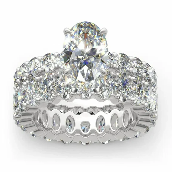 4.00TCW Oval Cut Lab Created Diamond Bridal Wedding Ring Set 14K White Gold Plated