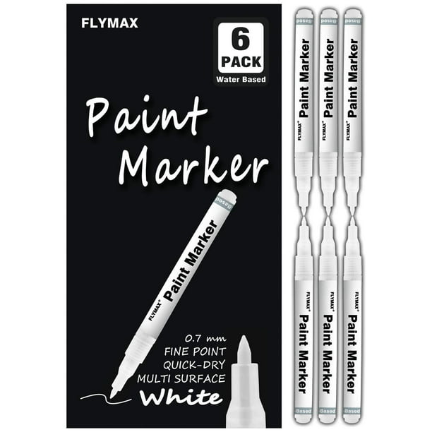 White Paint Pen, 6 Pack 0.7mm Acrylic White Permanent Marker White Paint Pens for Wood Rock