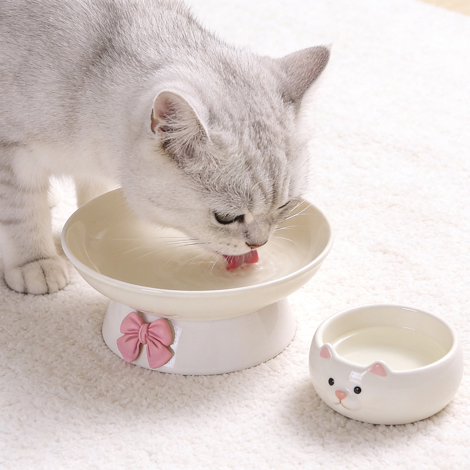 PONPRNGY Ceramic Bowls, Elevated cat Bowl, Anti-Vomiting, Whisker Friendly Raised Bowl, Easy to Clean, Non-Slip, Suitable for Small s